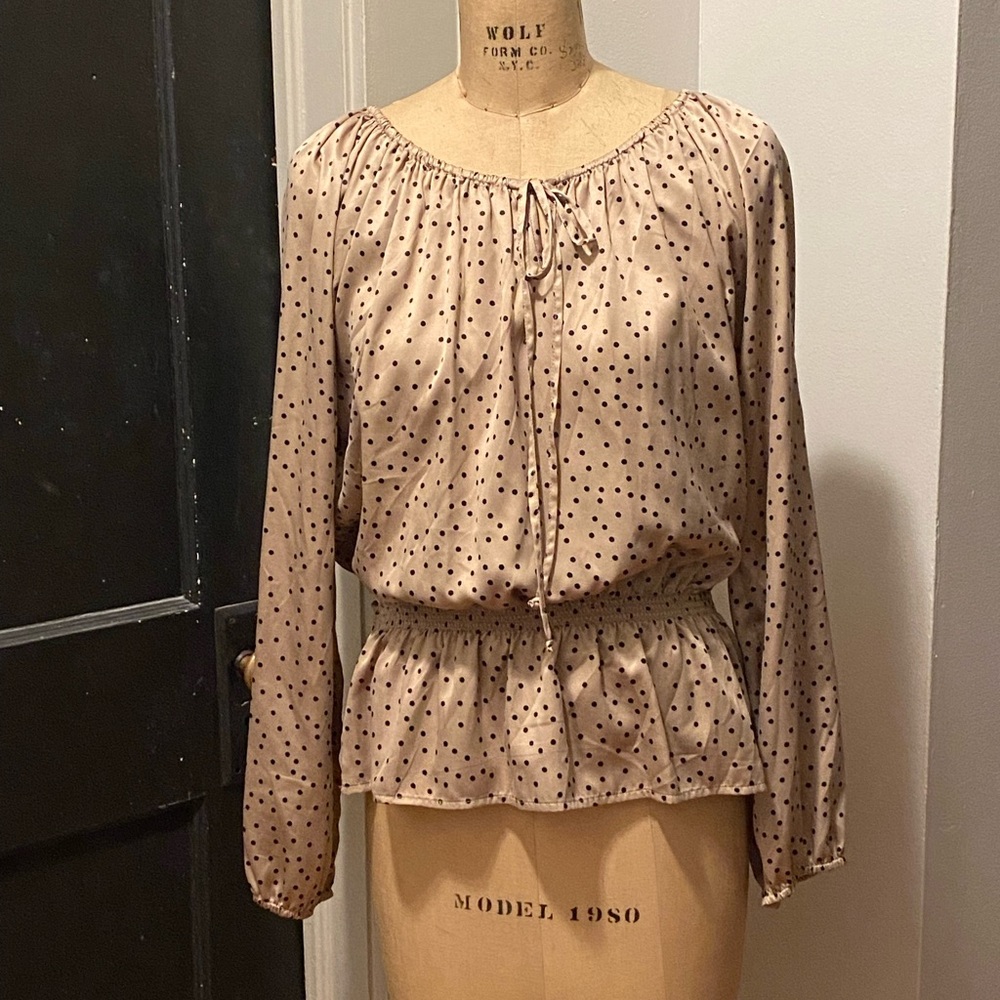 Ellen Tracy Gold and Black Dotted Blouse